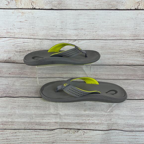 OluKai Ulele Men's 11 Flip-Flop Sandals Gray Yellow - Picture 2 of 9